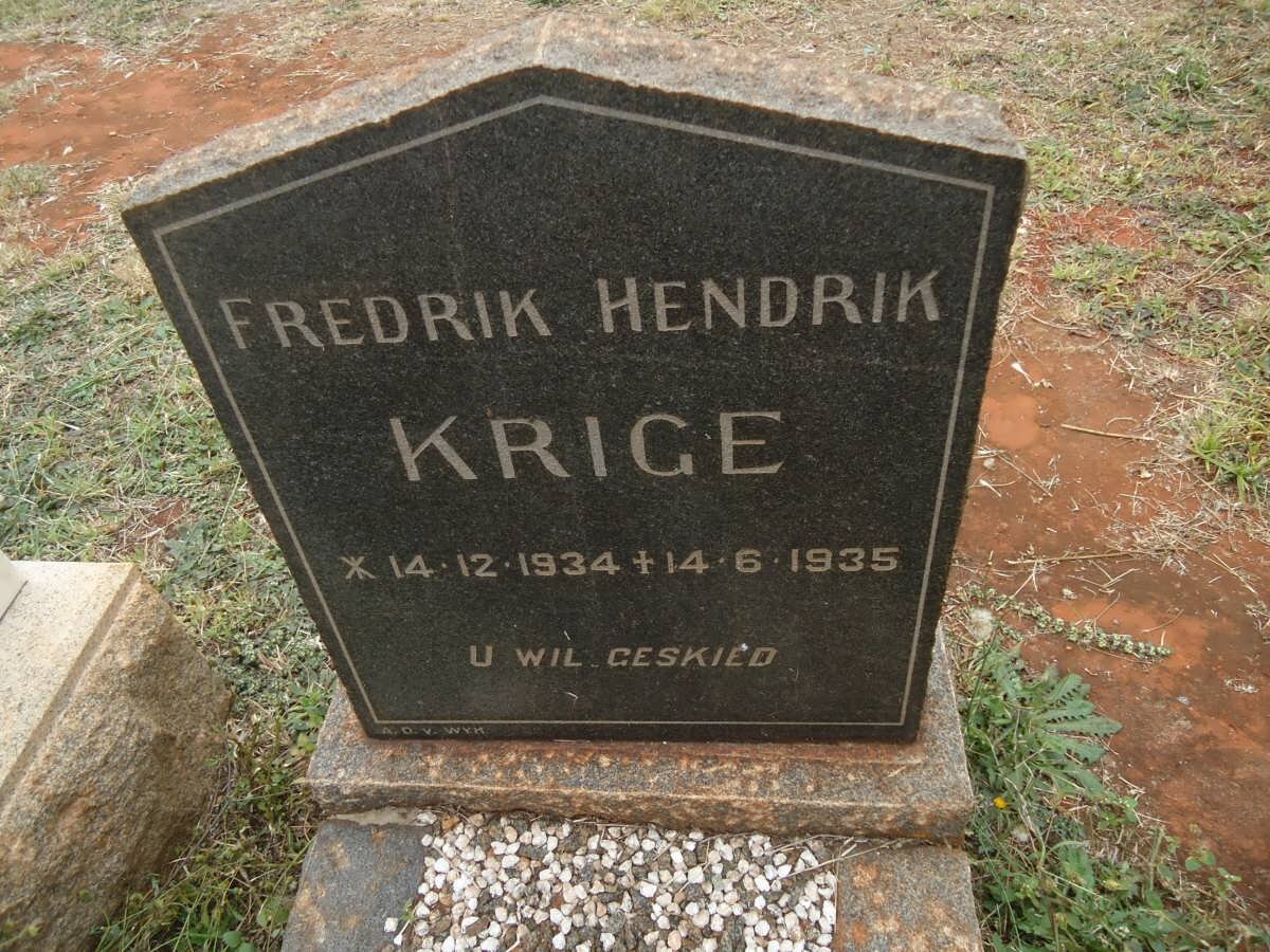KRIGE Fredrik Hendrik 1934-1935