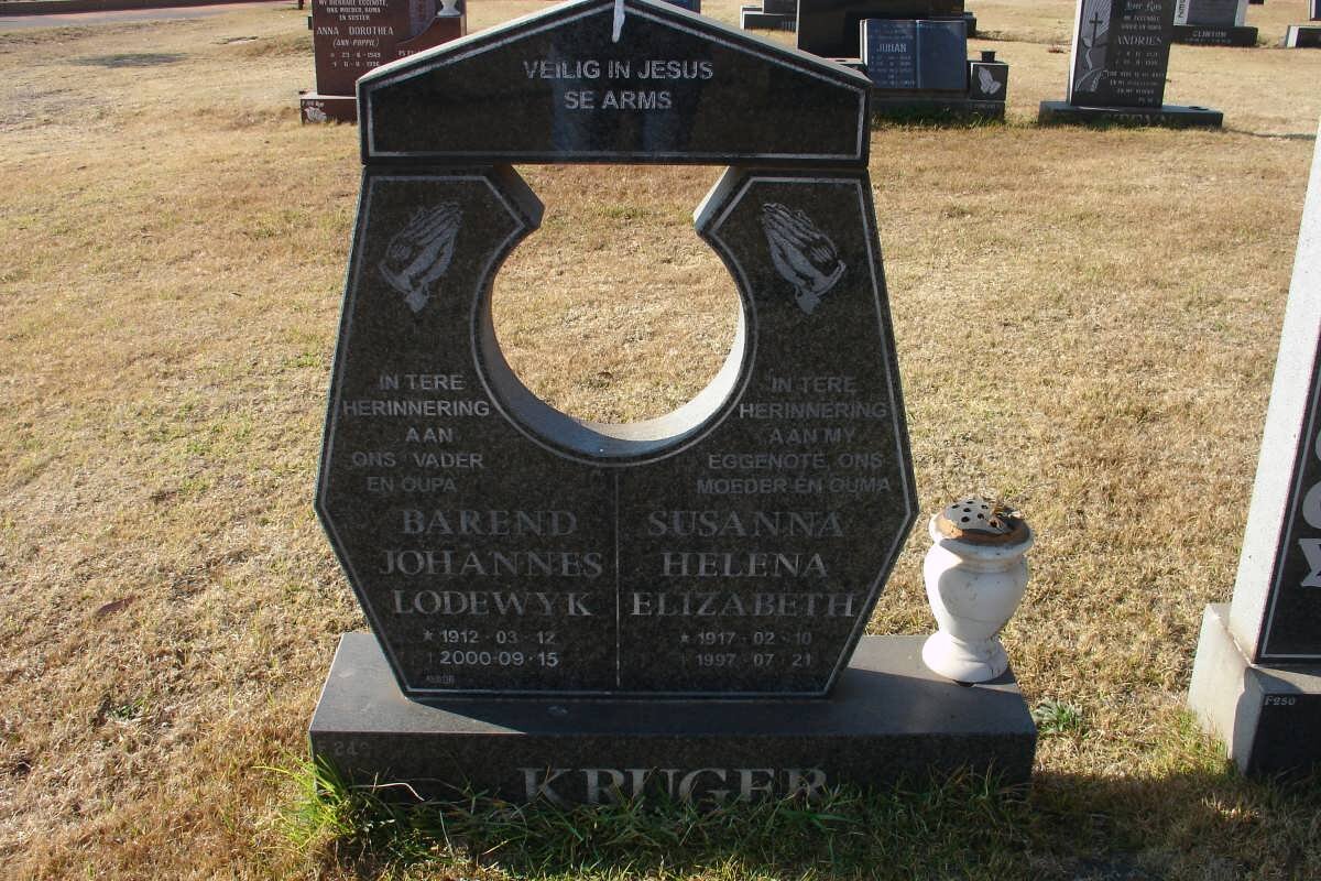 KRUGER Barend Johannes Lodewyk 1912-2000 &amp; Susanna Helena Elizabeth 1917-1997