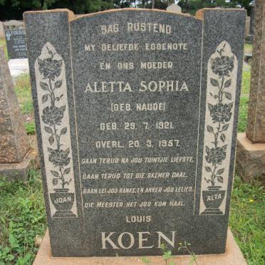 KOEN Aletta Sophia geb NAUDE 1921-1957
