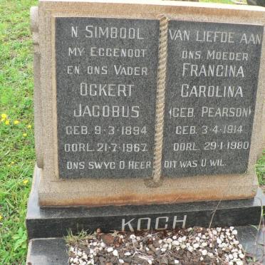 KOCH Ockert Jacobus 1894-1967 &amp; Francina Carolina PEARSON 1914-1980