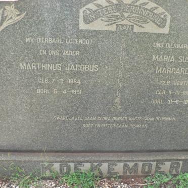 KOEKEMOER Marthinus Jacobus 1884-1951 &amp; Maria Susanna Margaretha VENTER 1888-1974