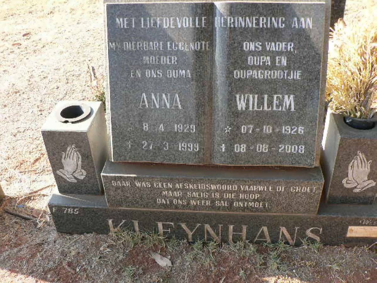 KLEYNHANS Willem 1926-2008 &amp; Anna 1929-1999
