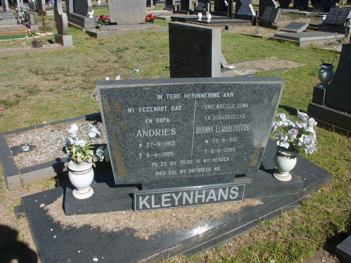KLEYNHANS Andries 1913-1985 &amp; Johanna Elizabeth VOS 1915-2003