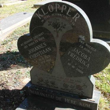 KLOPPER Johannes Christiaan 1920-1988 &amp; Jacoba Fredrika 1921-2006