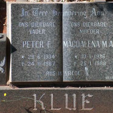 KLUE Pieter E. 1934-1987 &amp; Magdalena M.A. 1936-1988