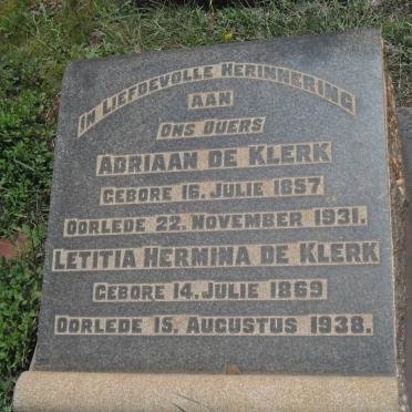 KLERK Adriaan, de 1857-1931 &amp; Letitia Hermina 1869-1938