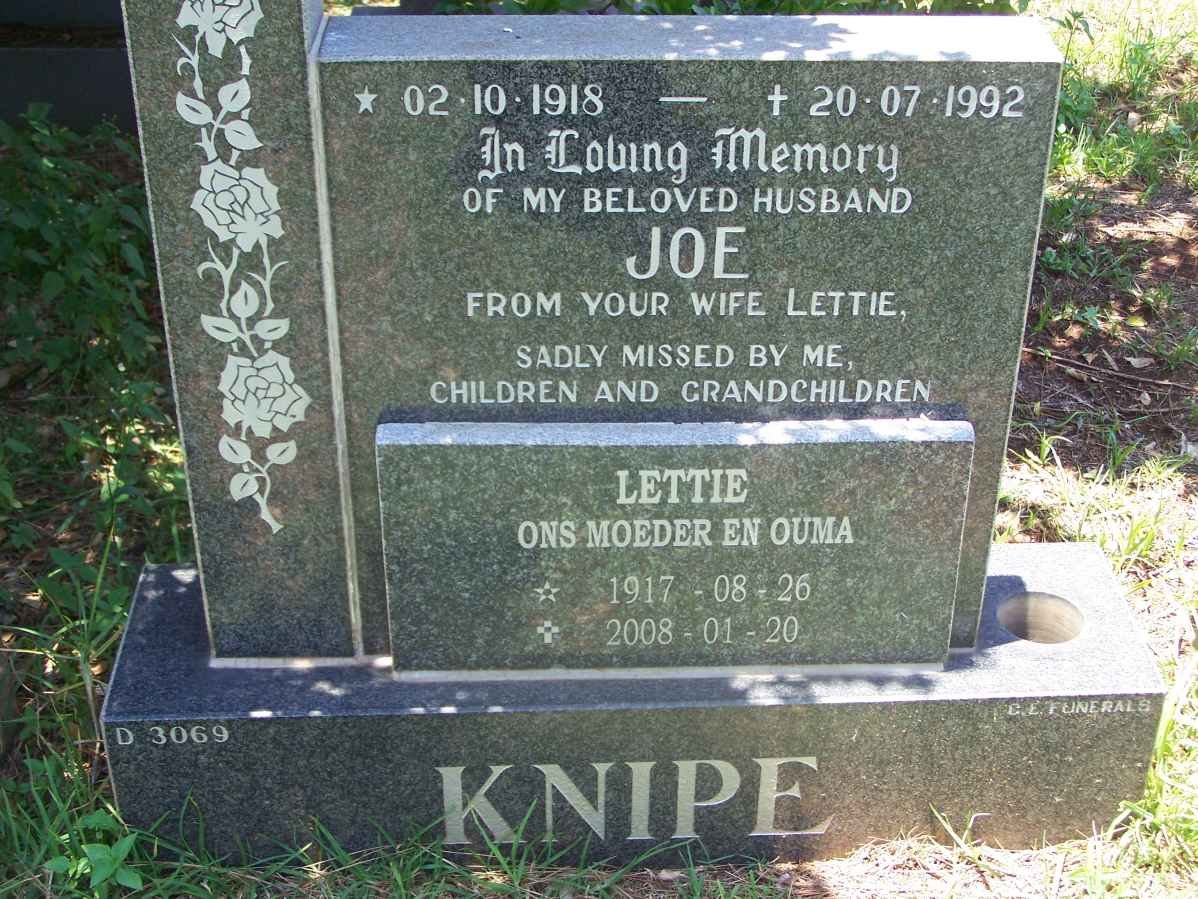 KNIPE Joe 1918-1992 &amp; Lettie 1917-2008