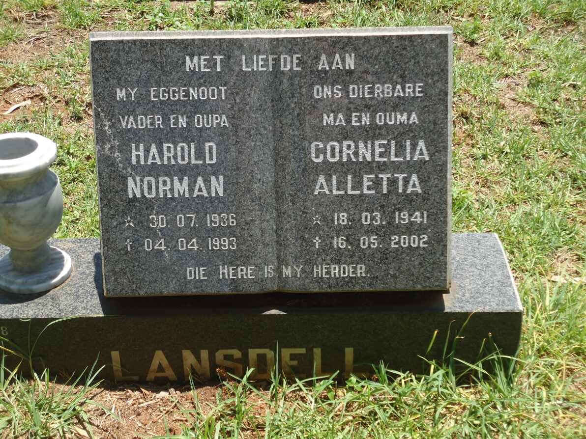 LANSDELL Harold Norman 1936-1993 &amp; Cornelia Alletta 1941-2002