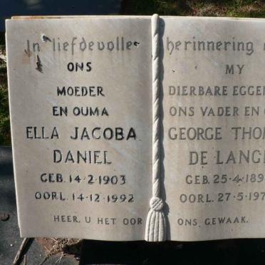 LANGE George Thomas, de 1896-1973 &amp; Ella Jacoba Daniel 1903-1992