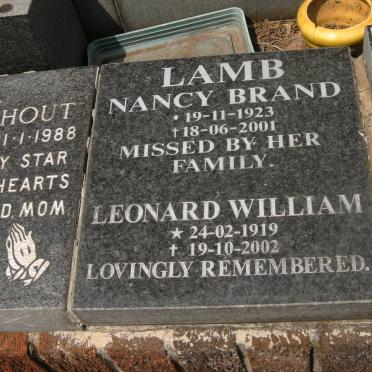 LAMB Leonard William 1919-2002 &amp; Nancy Brand 1923-2001