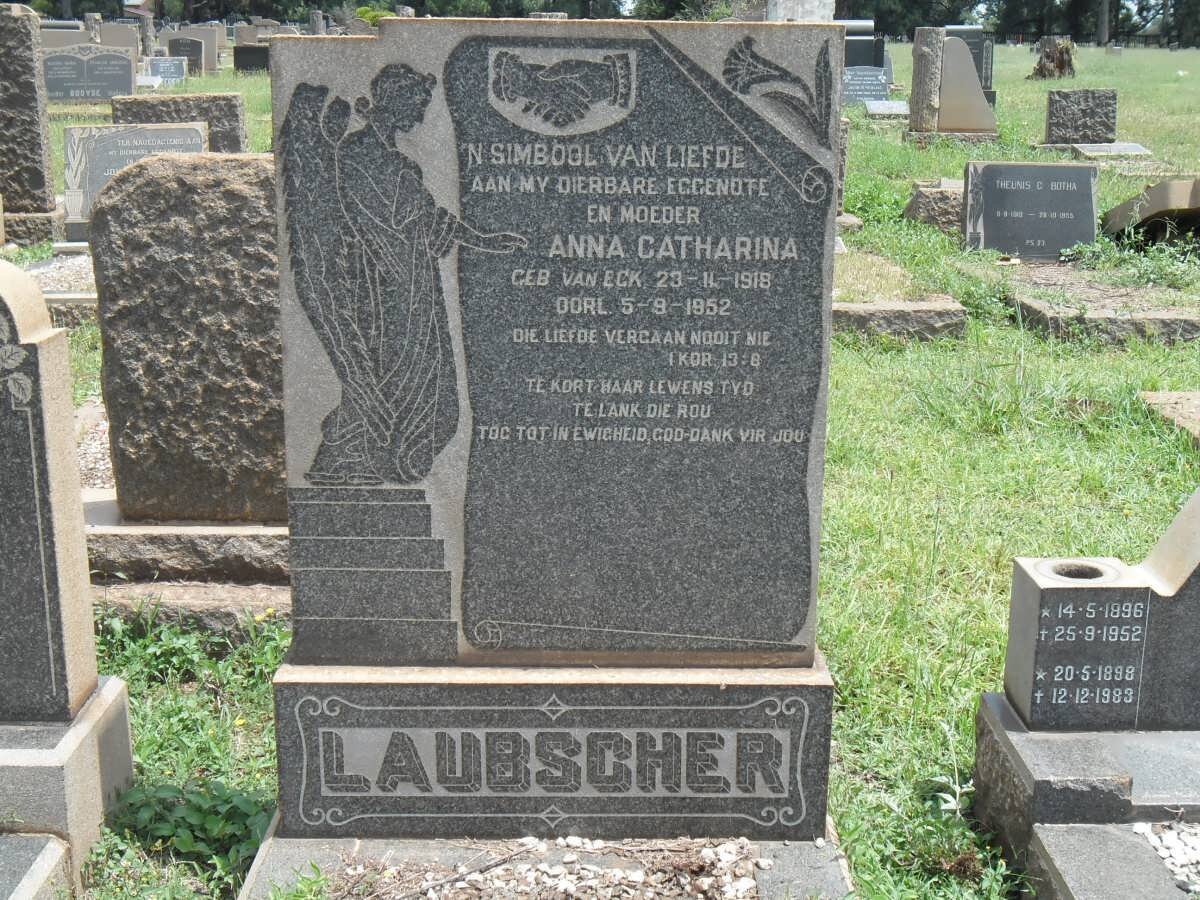 LAUBSCHER Anna Catharina nee VAN ECK 1918-1952
