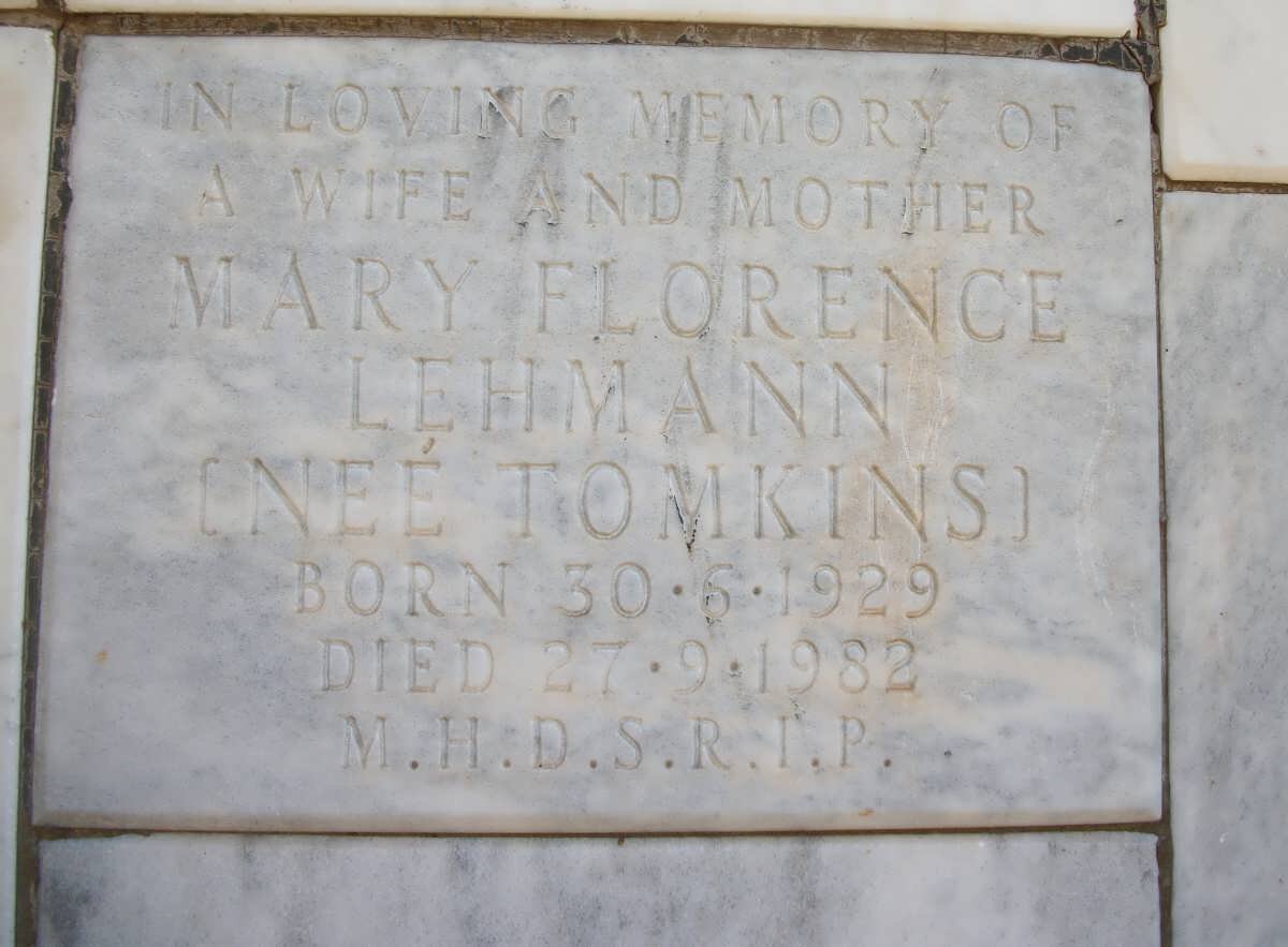 LEHMANN Mary Florence nee TOMKINS 1929-1982
