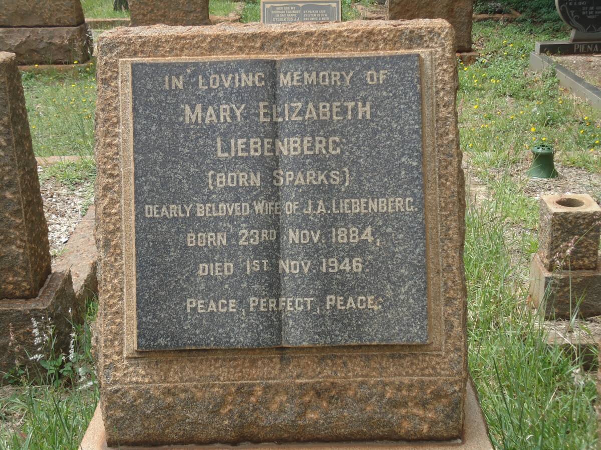 LIEBENBERG Mary Elizabeth nee SPARKS 1884-1946