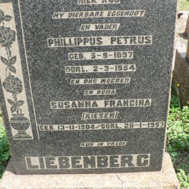 LIEBENBERG Philippus Petrus 1897-1954 &amp; Susanna Francina KIESER 1904-1957