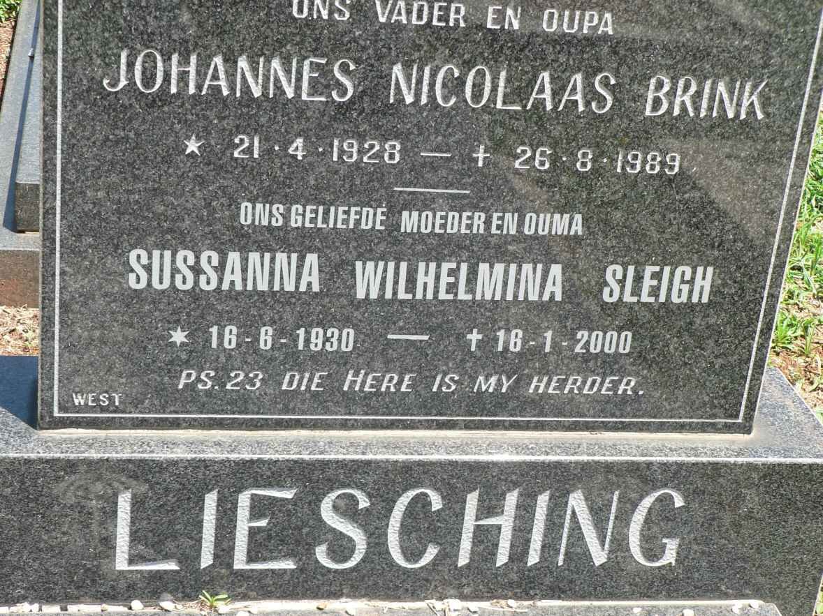 LIESCHING Johannes Nicolaas Brink 1928-1989 &amp; Susanna Wilhelmina SLEIGH 1930-2000