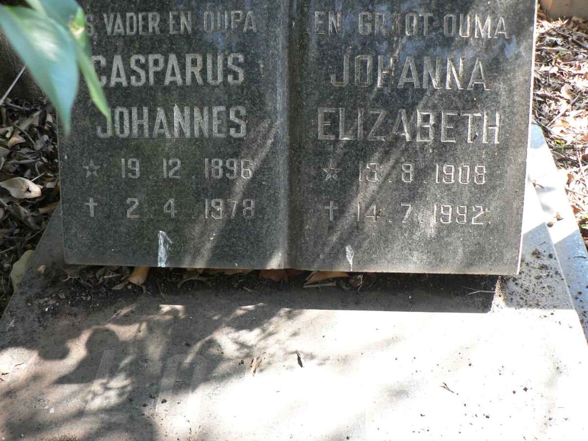 LOTTER Casparus Johannes 1896-1978 &amp; Johanna Elizabeth 1908-1982e