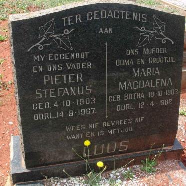 LUUS Pieter Stefanus 1903-1967 &amp; Maria Magdalena BOTHA 1903-1982