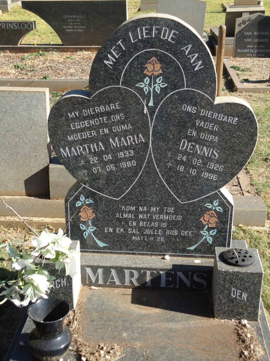 MARTENS Dennis 1926-1996 &amp; Martha Maria 1933-1980