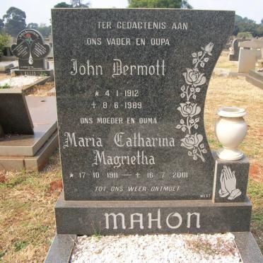 MAHON John Dermott 1912-1989 &amp; Maria Catharina Magrietha 1911-2001