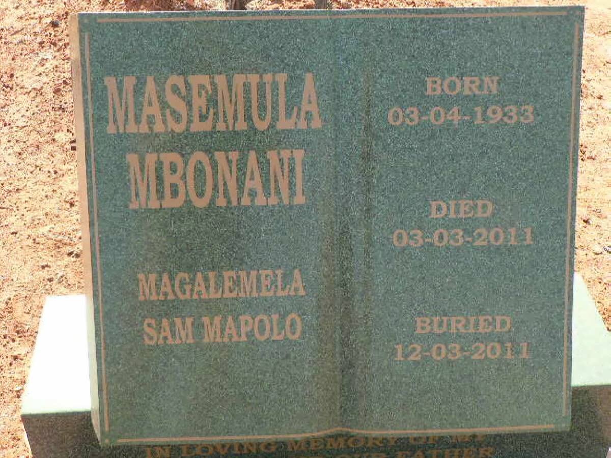 MASEMULA MBONANI Magalemela Sam Mapolo 1933-2011