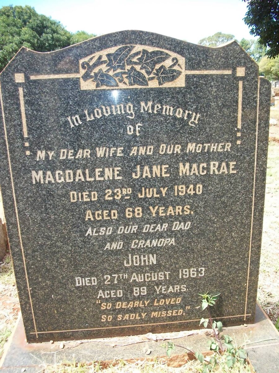 MACRAE John -1963 &amp; Magdalene Jane -1940