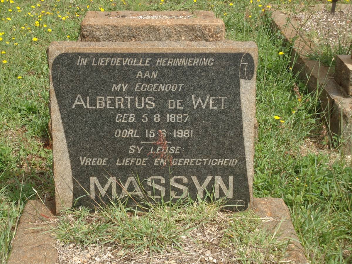 MASSYN Albertus de Wet 1887-1961