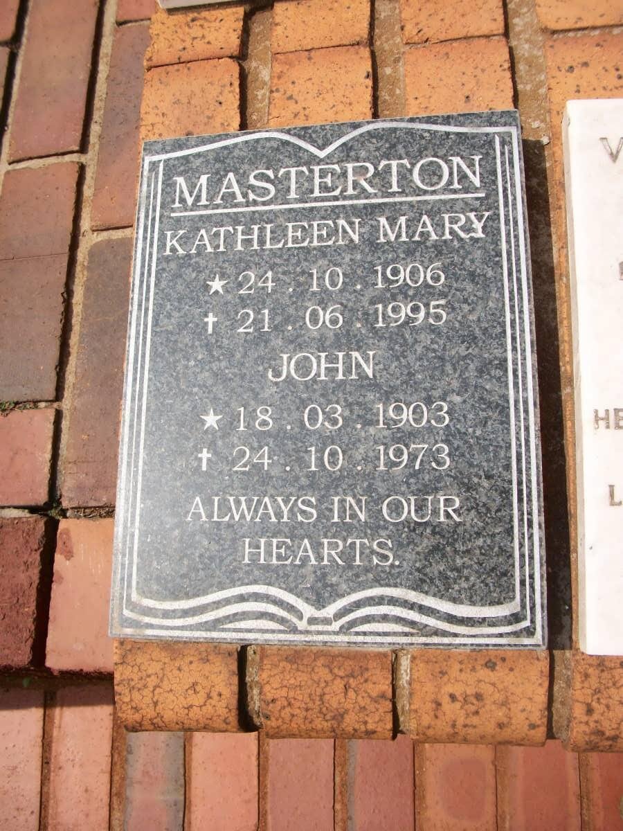 MASTERTON John 1903-1973 &amp; Kathleen Mary 1906-1995