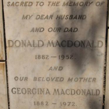 MACDONALD Donald 1882-1952 &amp; Georgina 1882-1972
