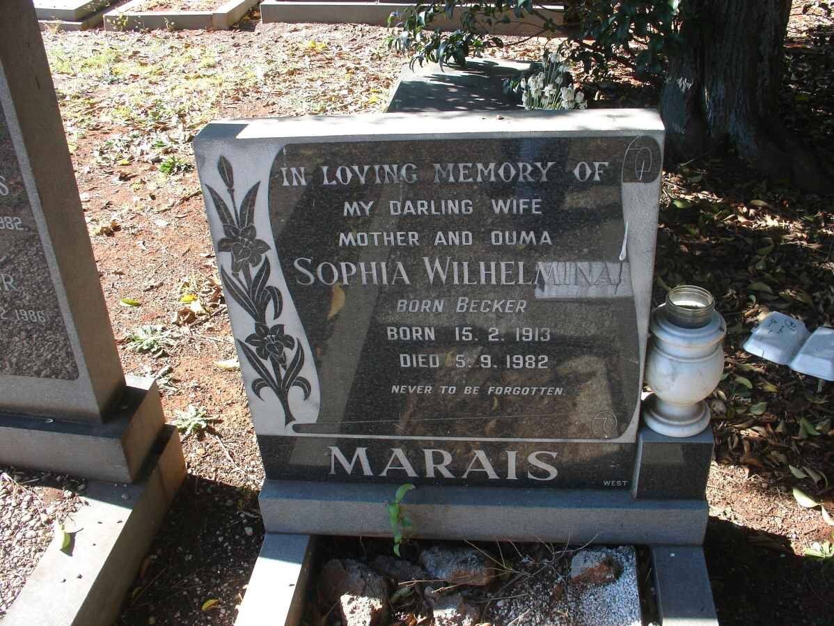 MARAIS Sophia Wilhelmina nee BECKER 1913-1982