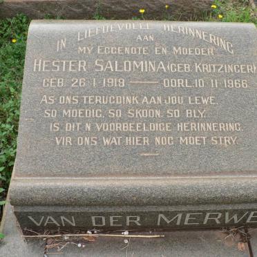 MERWE Hester Salomina, van der nee KRITZINGER 1919-1966