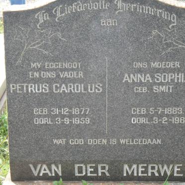 MERWE Petrus Carolus van der 1877-1959 &amp; Anna Sophia SMIT 1883-1962
