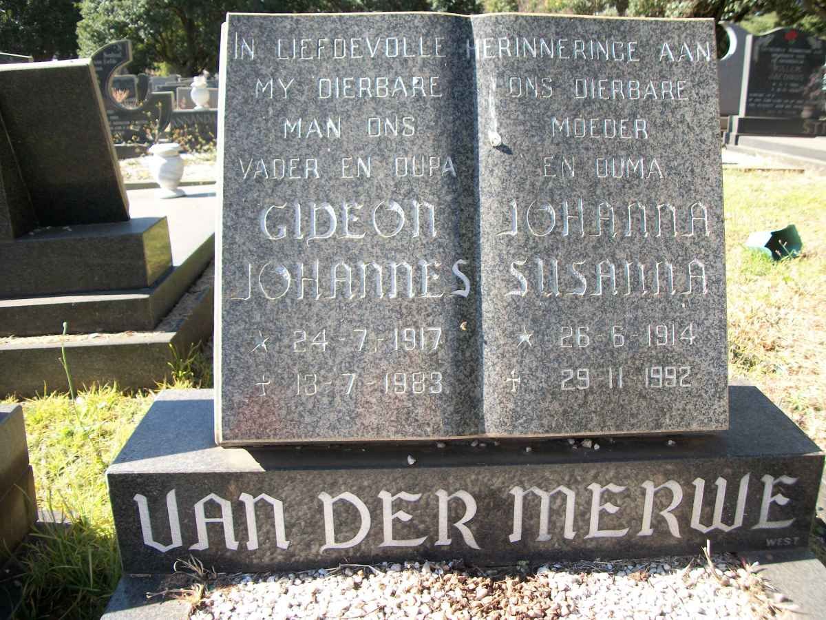MERWE Gideon Johannes, van der 1917-1983 &amp; Johanna Susanna 1914-1992