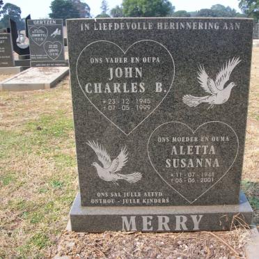 MERRY John Charles B. 1945-1999 &amp; Aletta Susanna 1948-2001