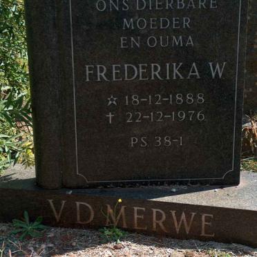 MERWE Frederika W., V.D. 1888-1976