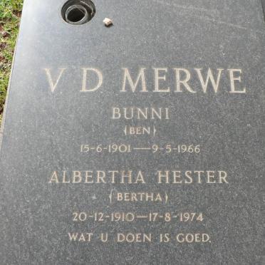 MERWE Bunni, v.d 1901-1966 &amp; Albertha Hester 1910-1974