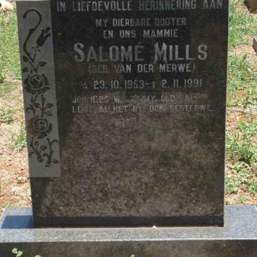MILLS Salomé nee VAN DER MERWE 1953-1991