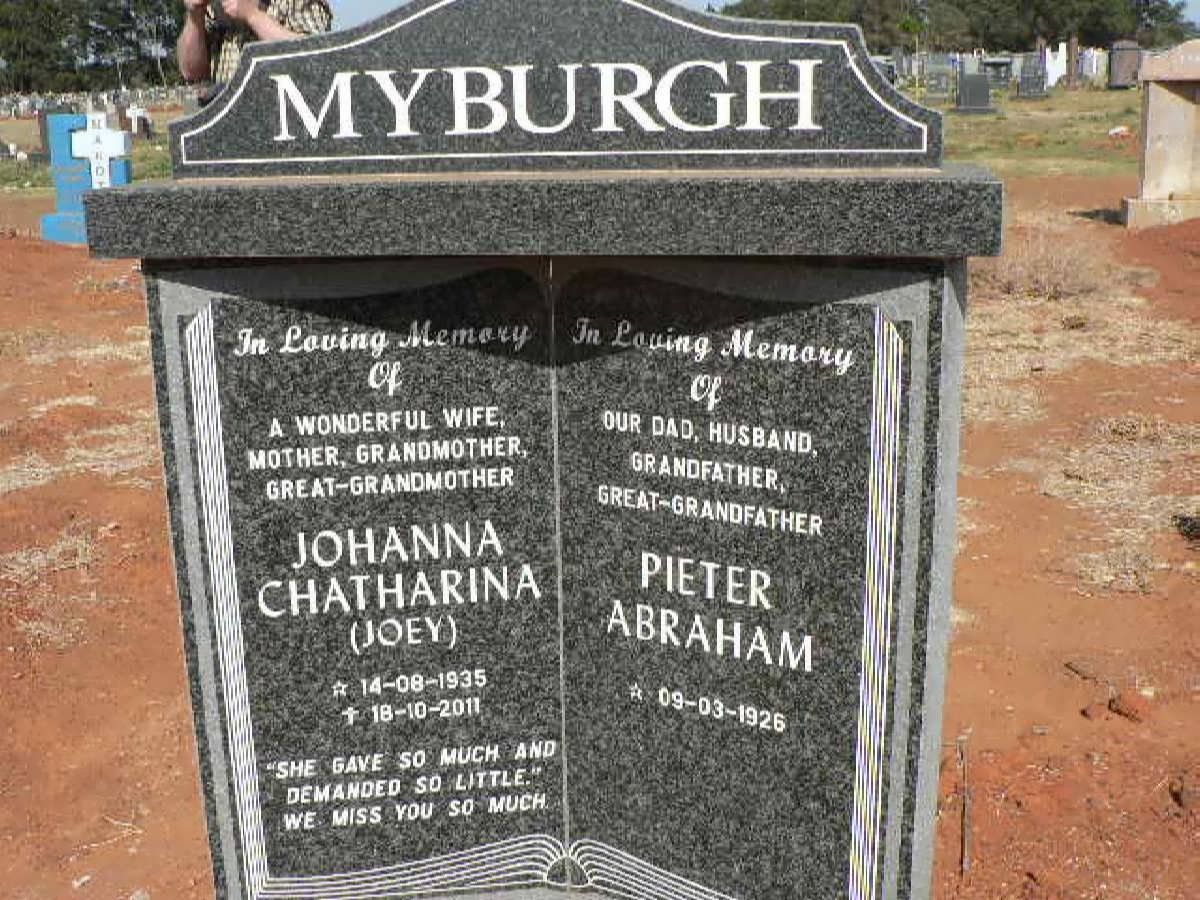 MYBURGH Pieter Abraham 1926- &amp; Johanna Catharina 1935-2011