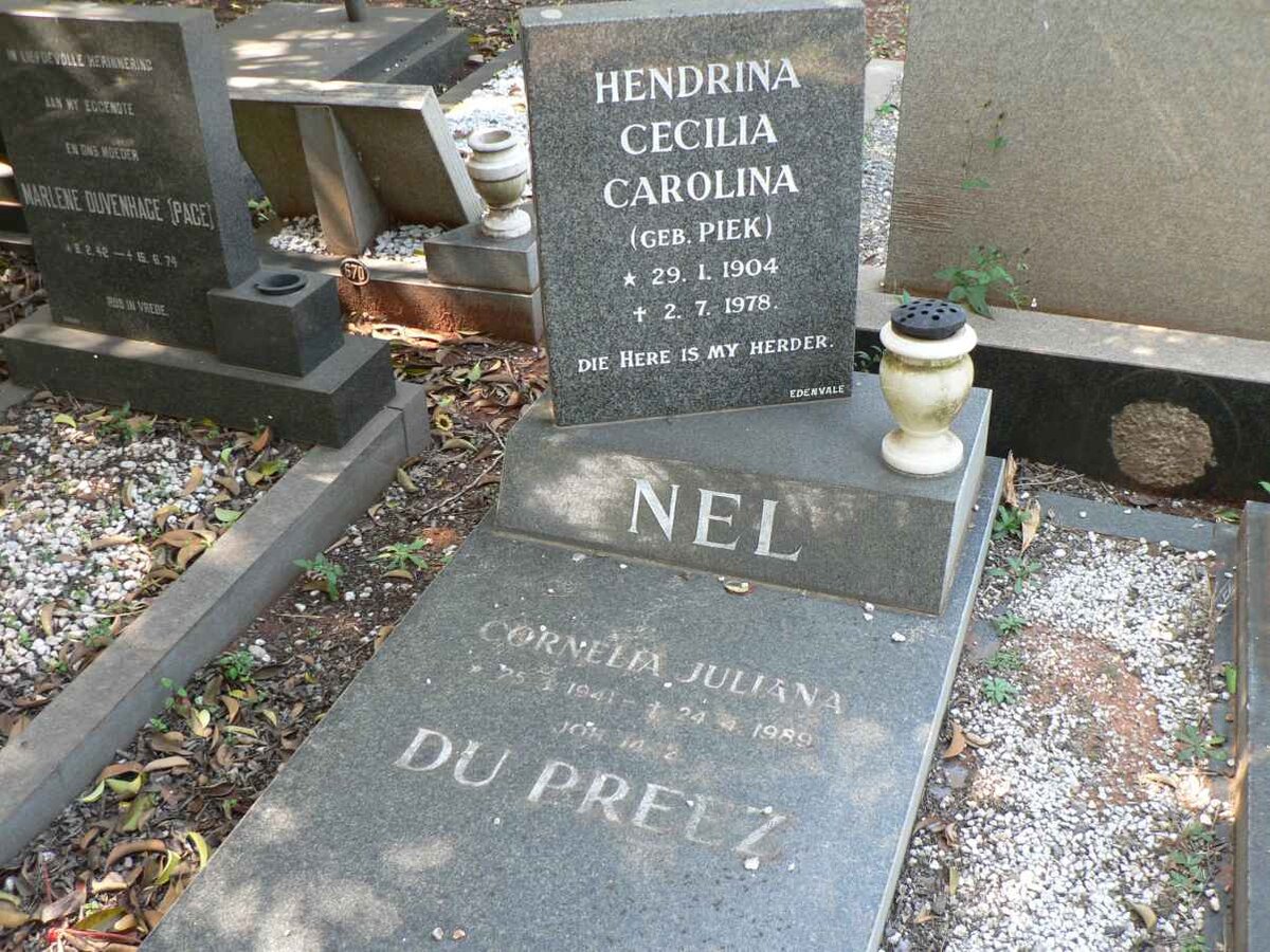 NEL Hendrina Cecilia Carolina nee PIEK 1904-1978 :: DU PREEZ Cornelia Juliana 1941-1989