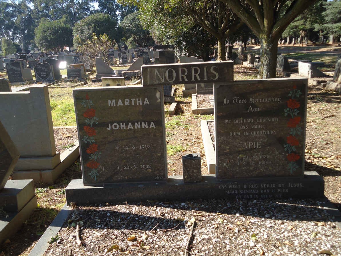 NORRIS Apie &amp; Martha Johanna 1919-2002