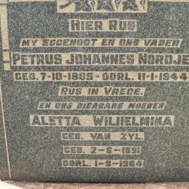 NORDJE Petrus Johannes 1885-1944 &amp; Aletta Wilhelmina VAN ZYL 1891-1964