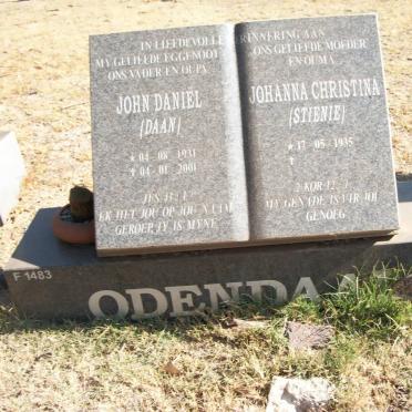 ODENDAAL John Daniel 1931-2001 &amp; Johanna Christina 1935-