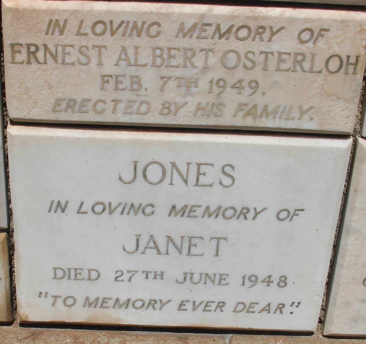 OSTERLOH Ernest Albert -1949 :: JONES Janet -1948