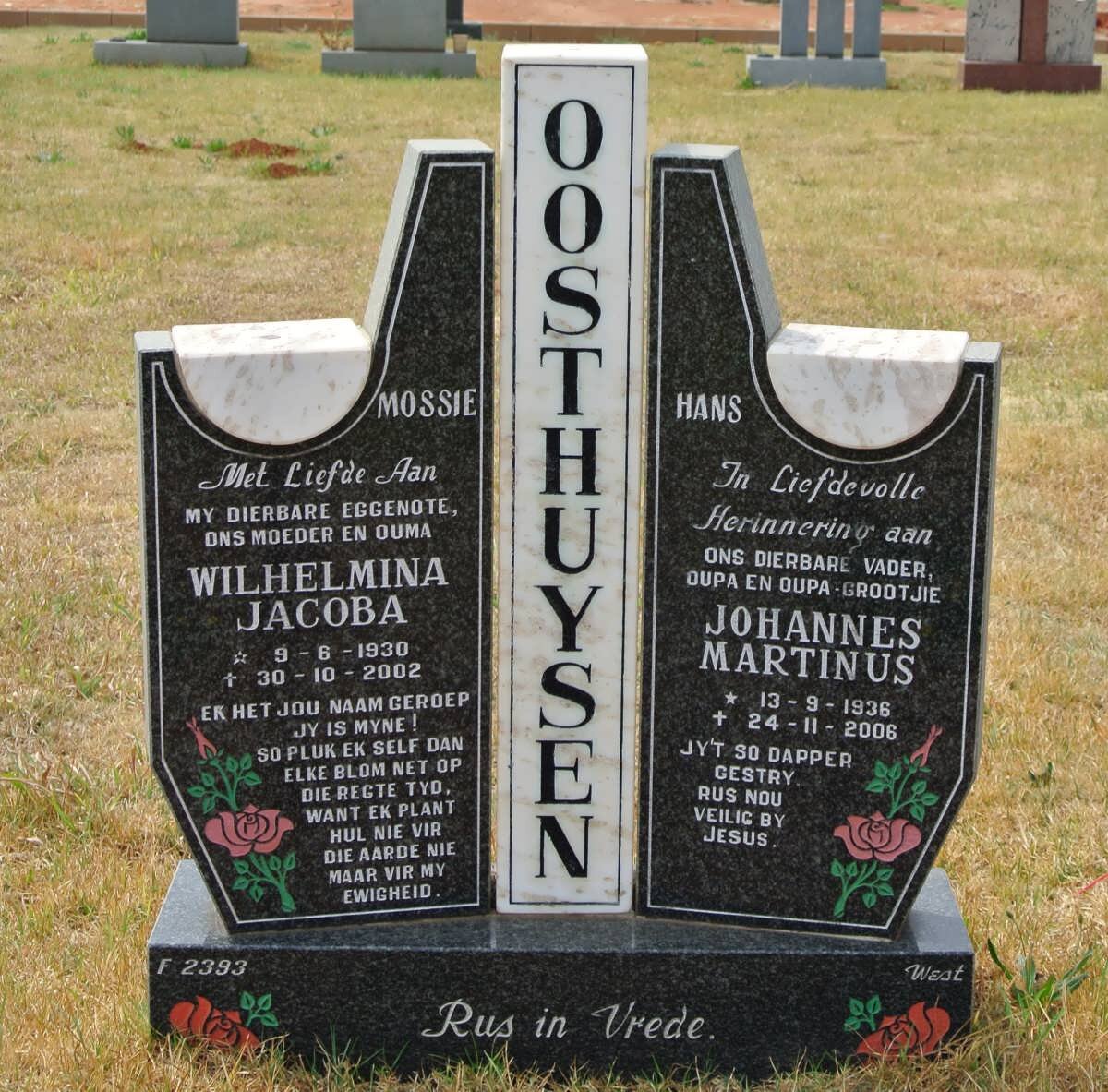 OOSTHUYSEN Johannes Martinus 1936-2006 &amp; Wilhelmina Jacoba 1930-2002