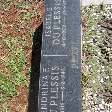 PLESSIS  Isabel E., du 1909-1975 :: Du PLESSIS  Hendrina F. 1918-1988