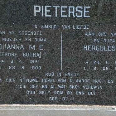 PIETERSE Hercules D. 1912-1998 &amp; Johanna M.E. BOTHA 1921-1980