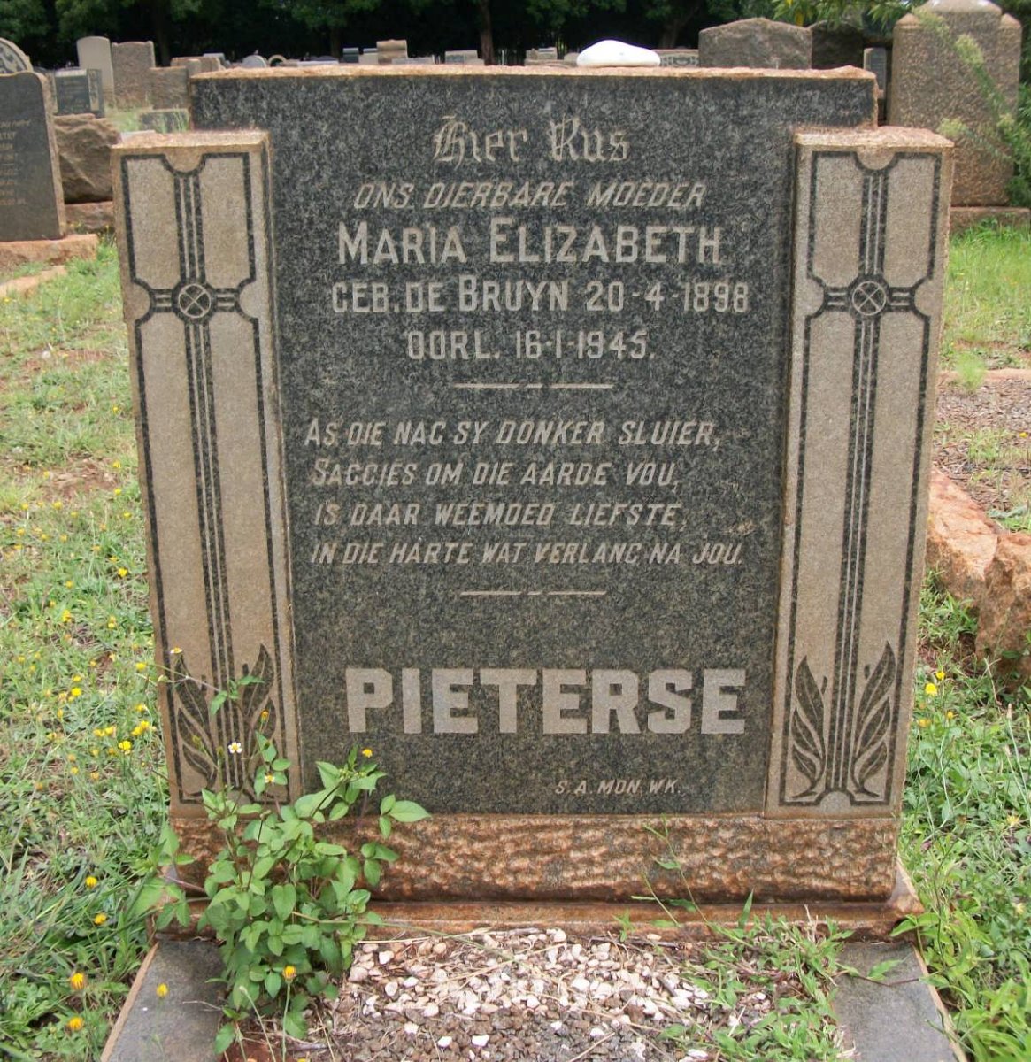 PIETERSE Maria Elizabeth nee DE BRUYN 1898-1945