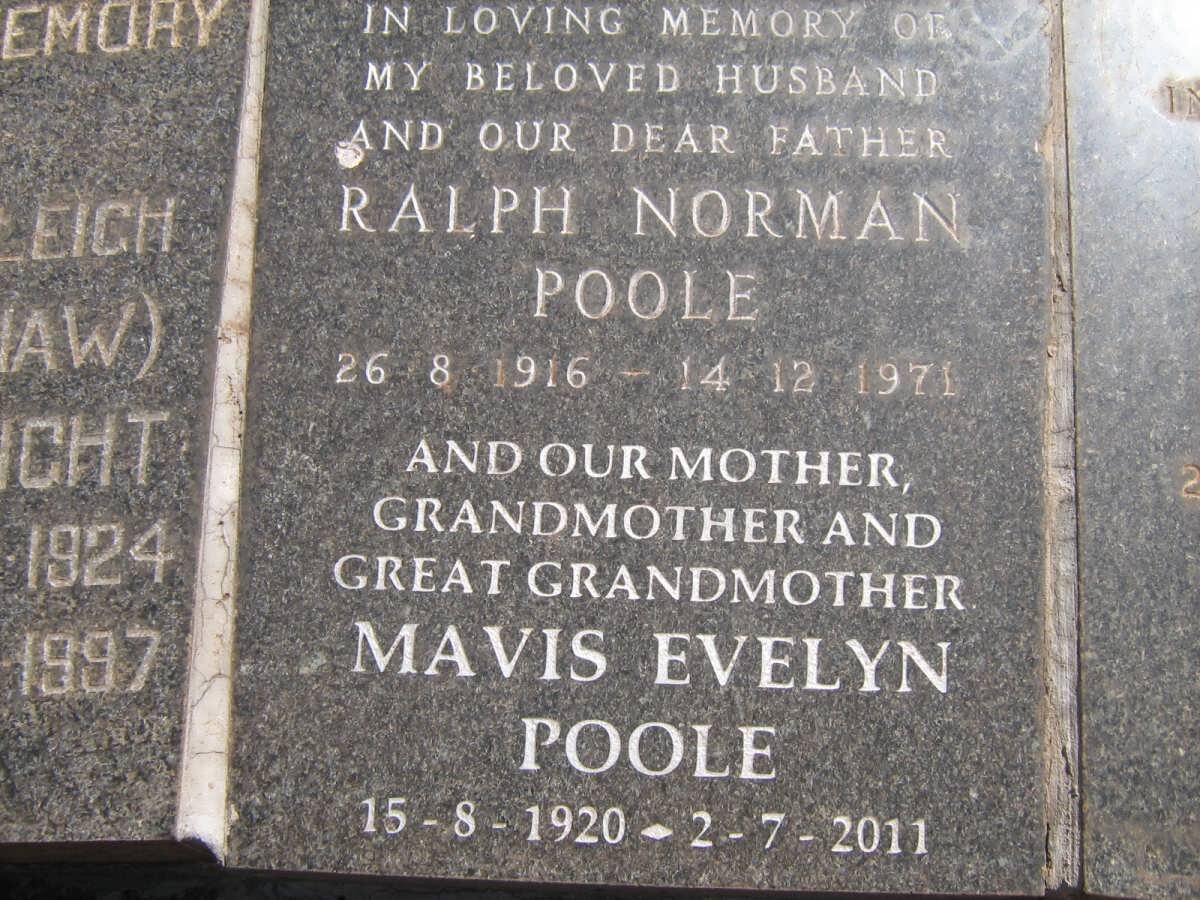 POOLE Ralph Norman 1916-1971 &amp; Mavis Evelyn 1920-2011
