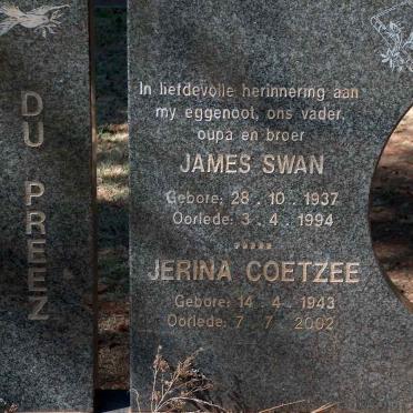 PREEZ James Swan, du 1937-1994 &amp; Jerina COETZEE 1943-2002