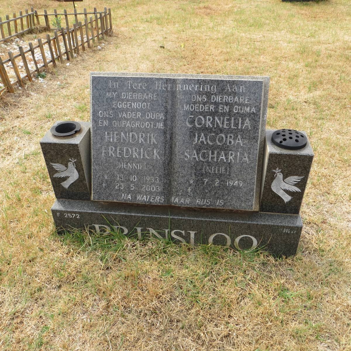 PRINSLOO Hendrik Fredrick 1933-2003 &amp; Cornelia Jacoba Sacharia 1949