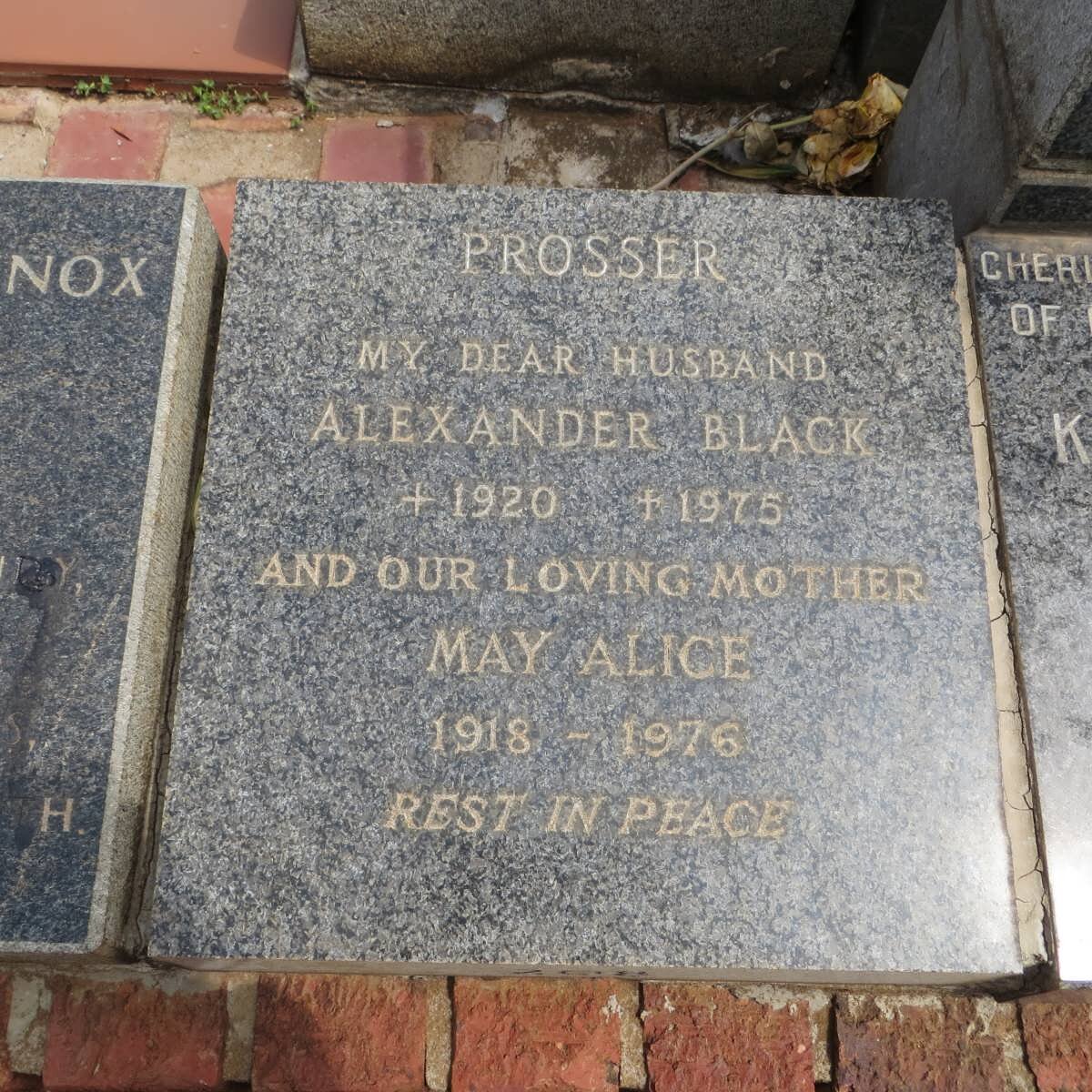 PROSSER Alexander Black 1920-1975 &amp; May Alice 1918-1976